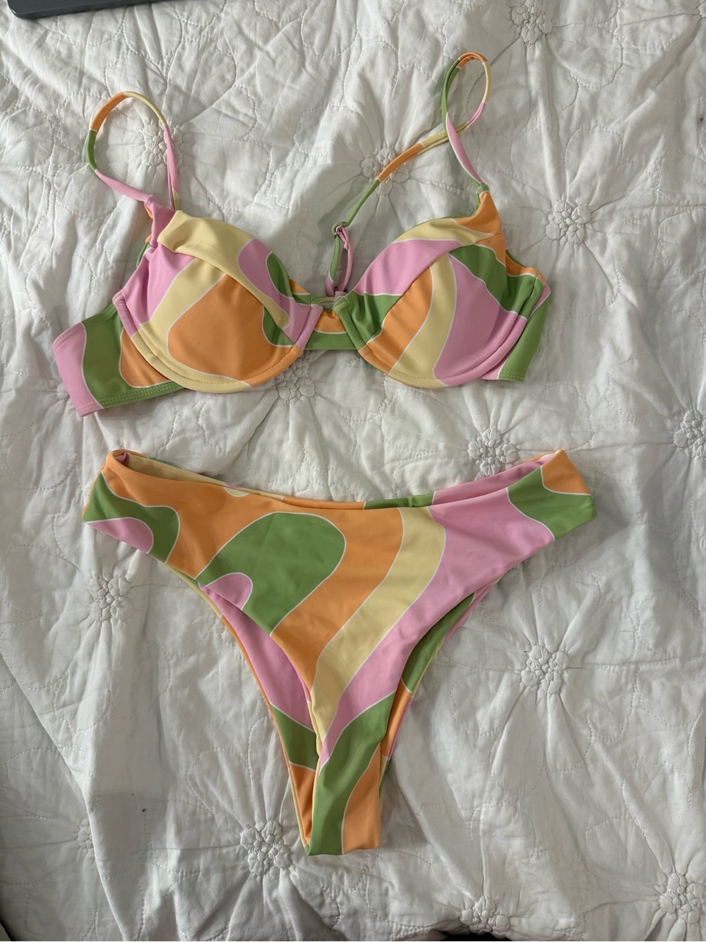 Colorful Swirl Two-Piece Bikini - Pink, Green, Orange, Yellow